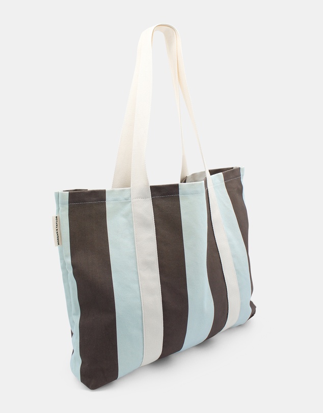 Morgan & Taylor - Haven Beach Tote Bag in Blue and Brown Stripes