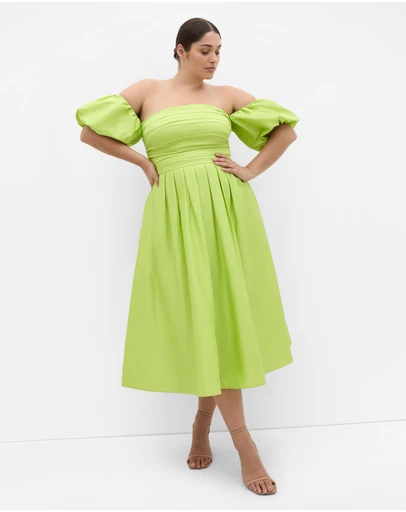 City Chic - Rosalee Puff Sleeve Midi Dress - pistachio