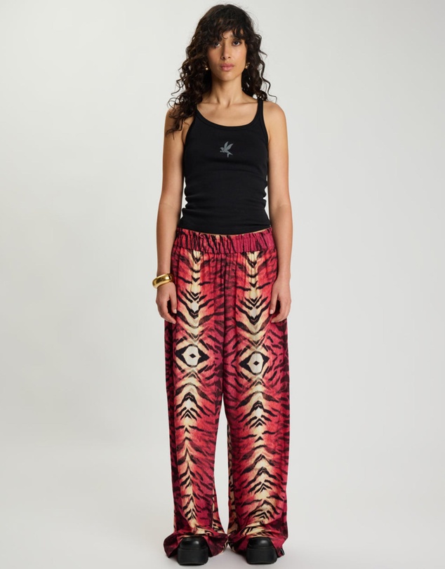 ONE TEASPOON - Wild Rouge Palazzo Pants - Red Animal Print