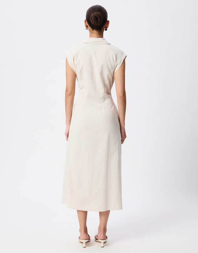 Tussah - Joanna Linen Blend Tie Front Midi Shirt Dress
