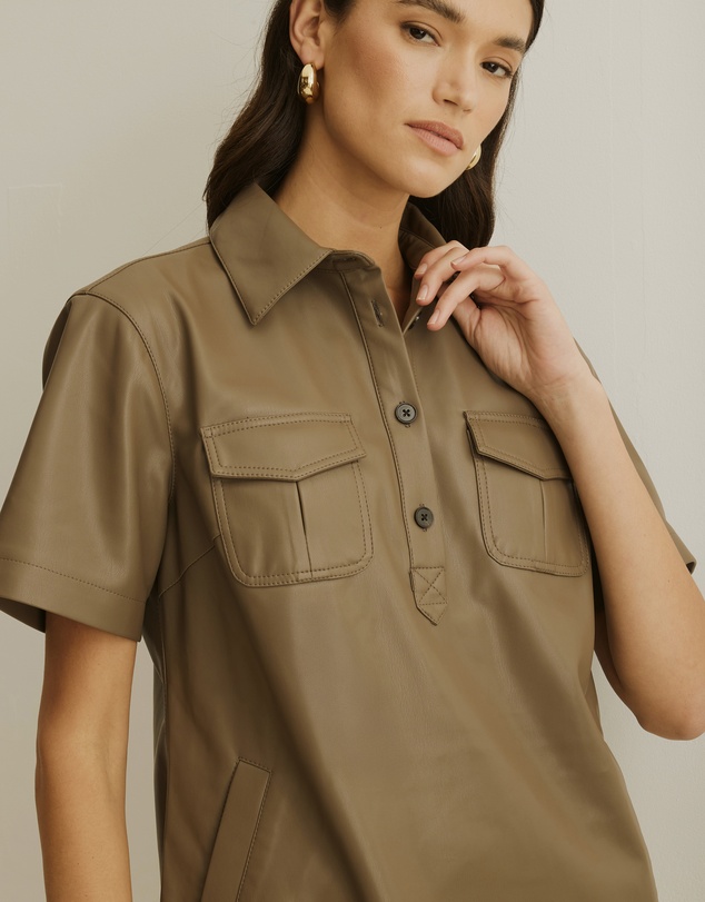 Atmos&Here - PU Mini Shirt Dress