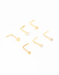 Lovisa - Gold Plated Surgical Steel Heart Cubic Zirconia Nose Studs 6-Pack