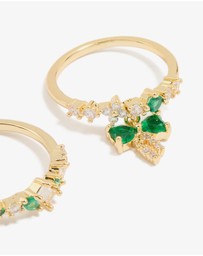 Lovisa - Gold Plated Green Cubic Zirconia Bow & Dainty Rings 2-Pack