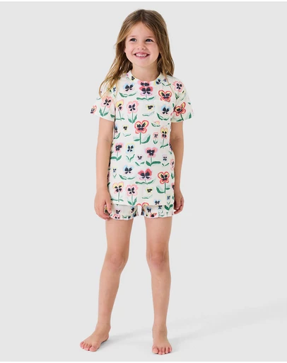 Kip&Co - Pretty Pansy Organic Cotton Short Sleeve Tee Frill Short Pyjama Set - Babies-Teens