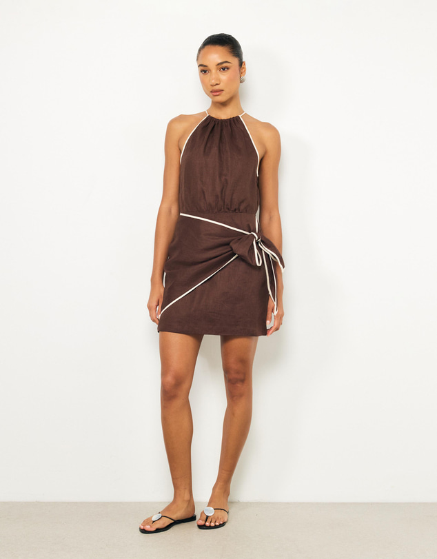 AERE - Lumi Contrast Bind Linen Mini Dress