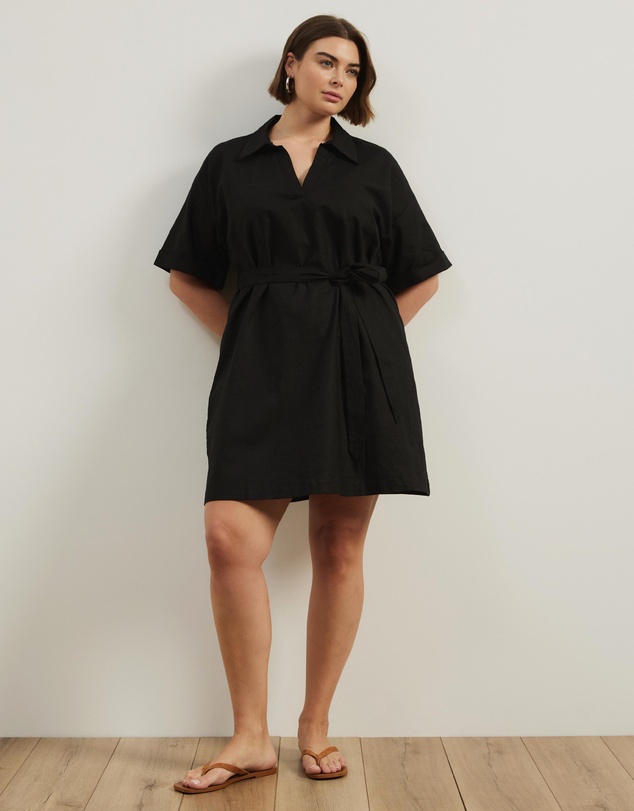 Atmos&Here Curvy - Britt Linen Blend Belted Mini Dress
