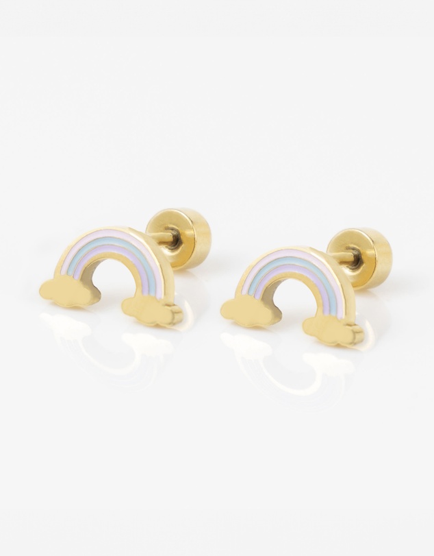 Wanderlust + Co - Rainbow Enamel Gold Flat Back Earrings