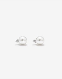Michael Hill - 5mm Cultured Freshwater Pearl and Diamond Stud Earrings in Sterling Silver