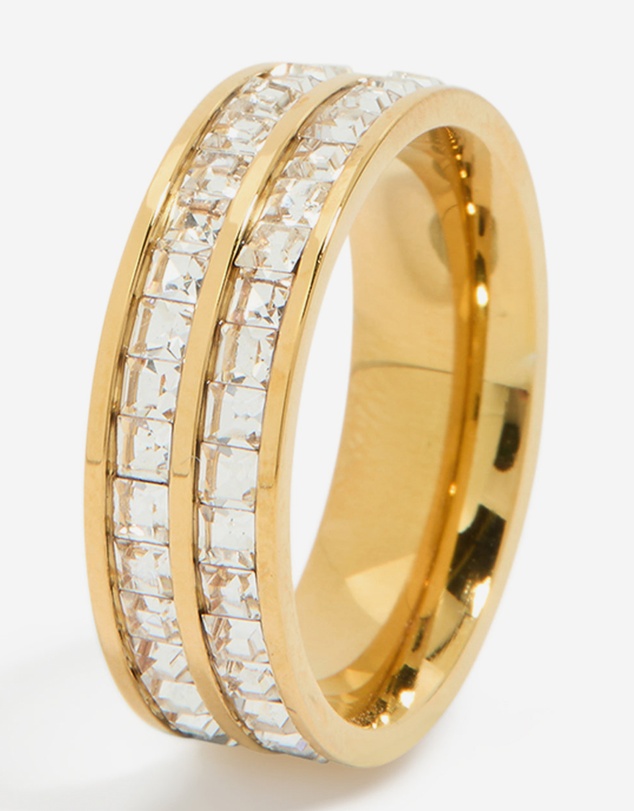 Lovisa - Waterproof Gold Plated Stainless Steel Square Cubic Zirconia Double Layered Ring