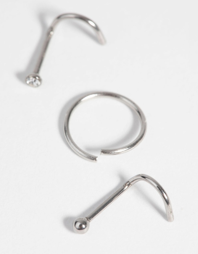 Lovisa - Surgical Steel Nose Stud & Ring Pack with Diamantes