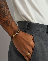 Nialaya Jewellery - Black Leather Bracelet with Gold Rope Clasp