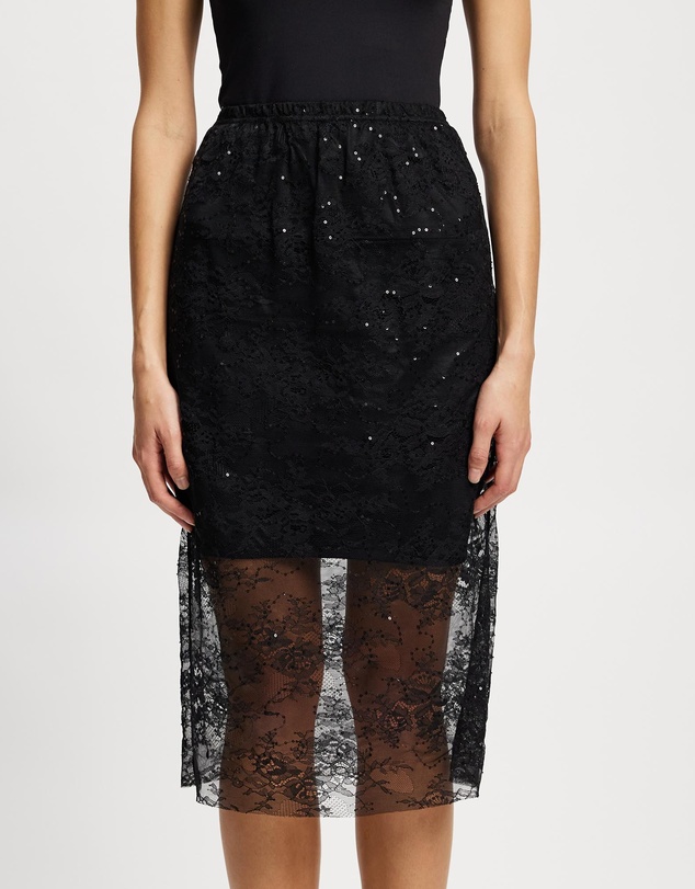 Lindsay Nicholas New York - Sheer Black Lace Skirt with Black Underskirt
