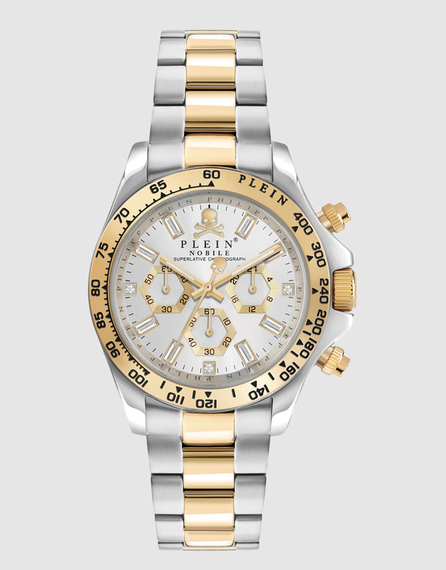 Philipp Plein - Philipp Plein Nobile Chrono 43mm Silver White Dial Two-Tone Stainless Steel Bracelet Watch