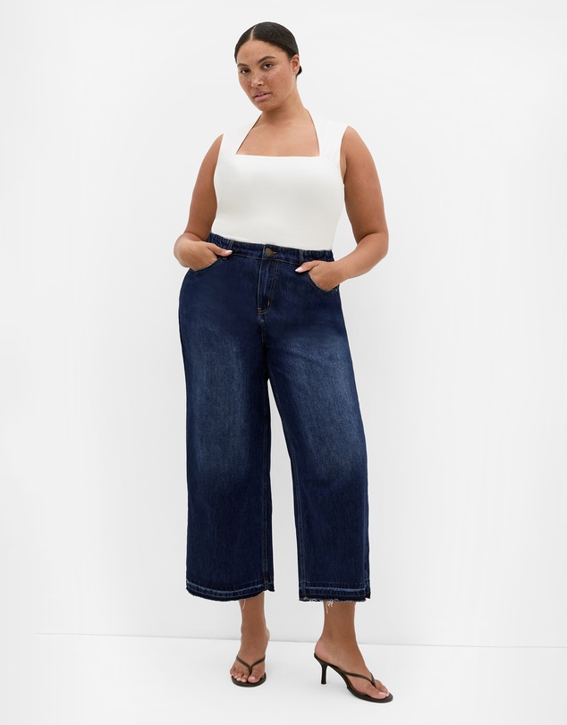 City Chic - Plus size Harley Fit Avery Wide Leg Crop Jean - dark wash