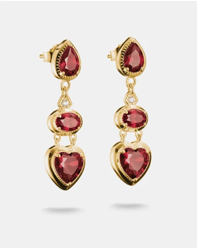 THOMAS SABO - THOMAS SABO Drop Earrings with Red Heart Stones Gold