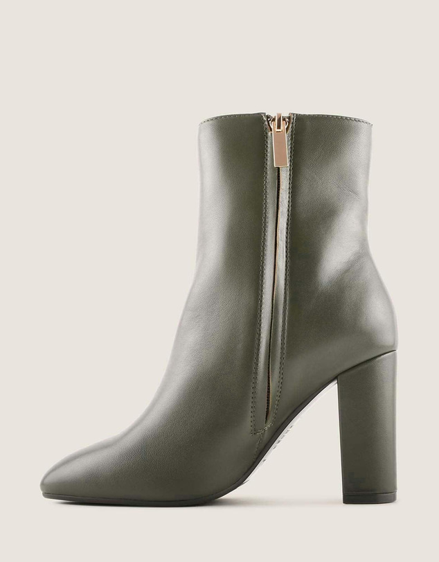 Shelly Shen - Stella Heel Ankle Boots Dark Olive Leather