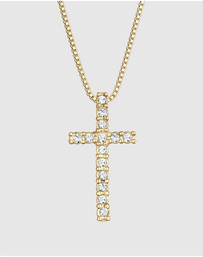 Kuzzoi - ICONIC EXCLUSIVE - Long Necklace with Crystal Cross Pendant in Gold-Plated 925 Sterling Silver
