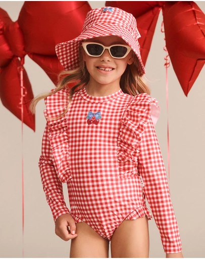 Huxbaby - Cherry Bow Gingham Swimhat - Kids