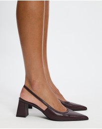 Atmos&Here - Raven Leather Slingback Heels