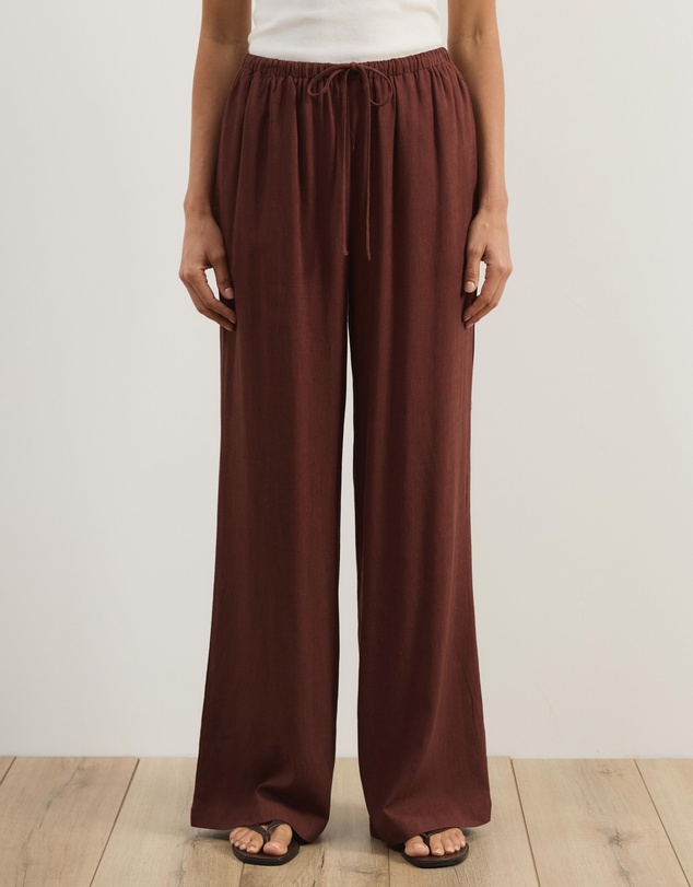 Atmos&Here - Tenley Wide Leg Drawstring Linen Blend Pants
