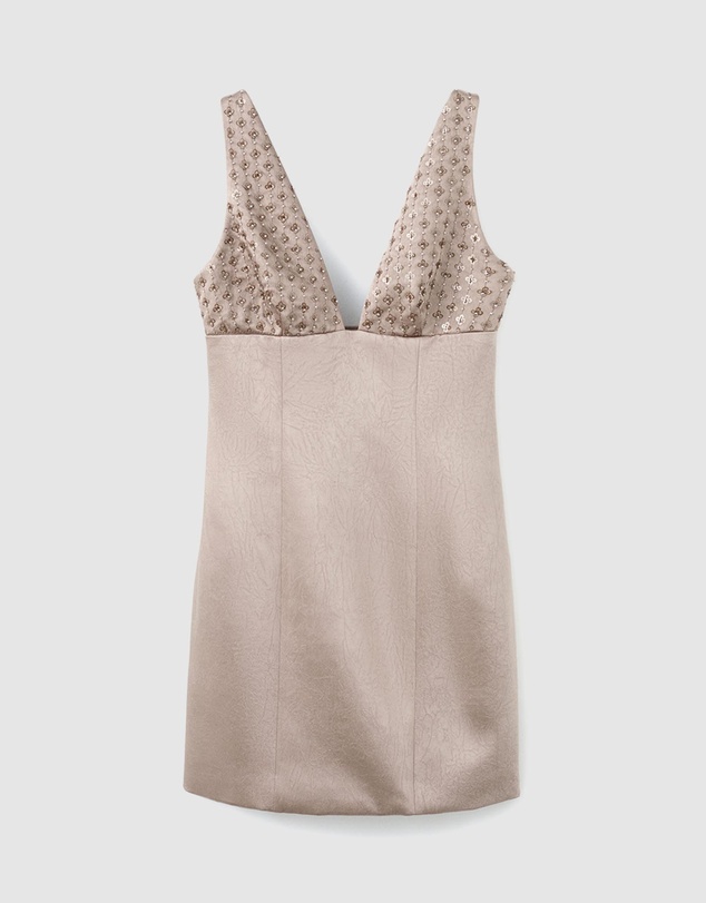 M.N.G - Satin Dress With Sequin Neckline