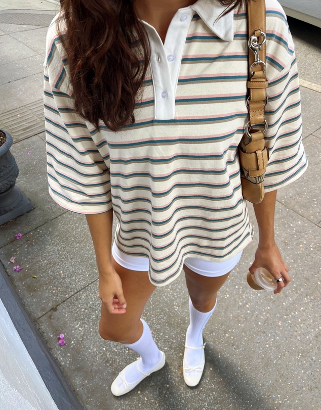 Beginning Boutique - Tilda Green Stripe Polo Shirt