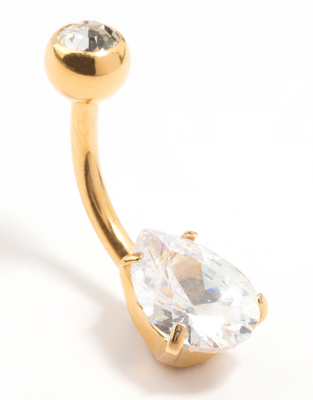 Lovisa - Gold Plated Titanium Round Bezel & Pear Belly Bar