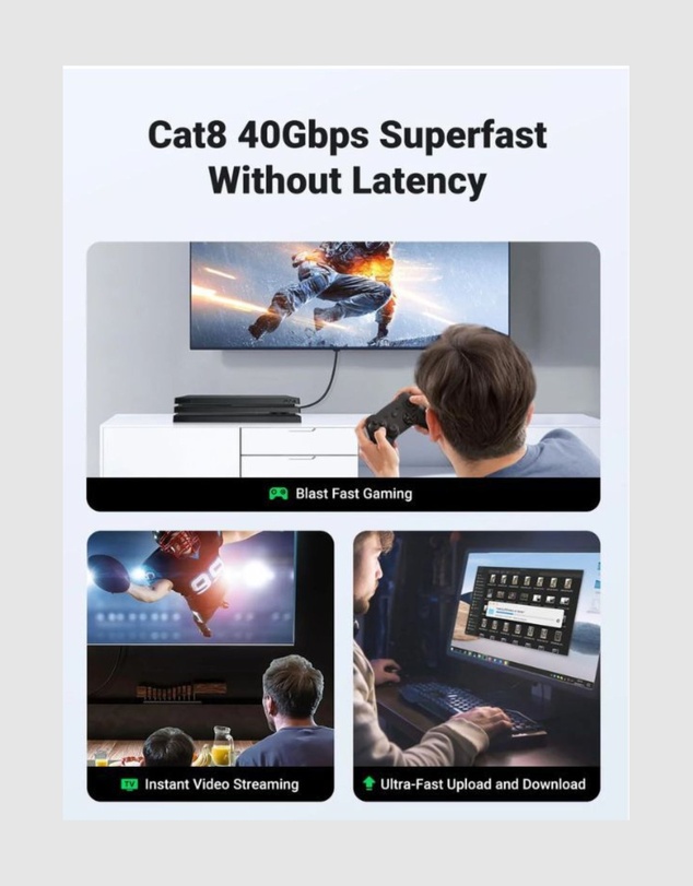 Ugreen - UGREEN 2m Cat8 LAN CableNetwork Cable Black