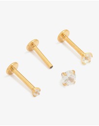 Lovisa - Gold Plated Titanium Cubic Zirconia & Plain Flat Back Studs 3-Pack