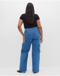 City Chic - Plus size Harley Fit Oaklyn Cargo Wide Leg Jean - mid wash