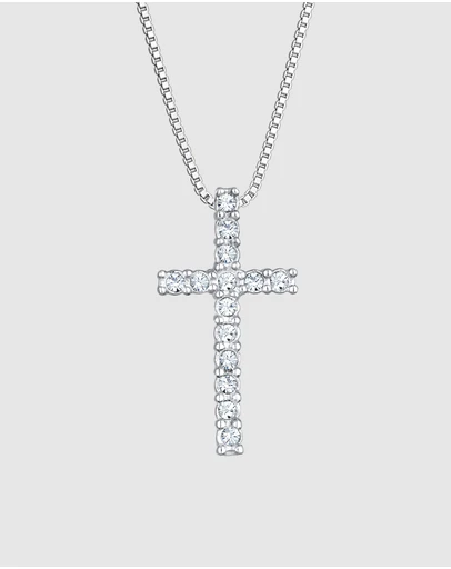 Kuzzoi - ICONIC EXCLUSIVE - Long Necklace with Crystal Cross Pendant in 925 Sterling Silver