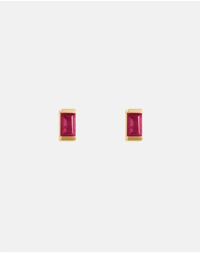 Kirstin Ash - Baguette Birthstone Studs July - Ruby