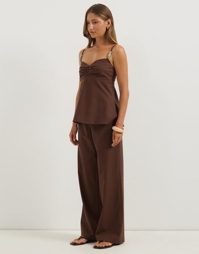 Atmos&Here - Ayla Linen Blend Pants With Bead Tie Detail