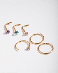 Lovisa - Surgical Steel Gold Diamante Nose 6-Pack