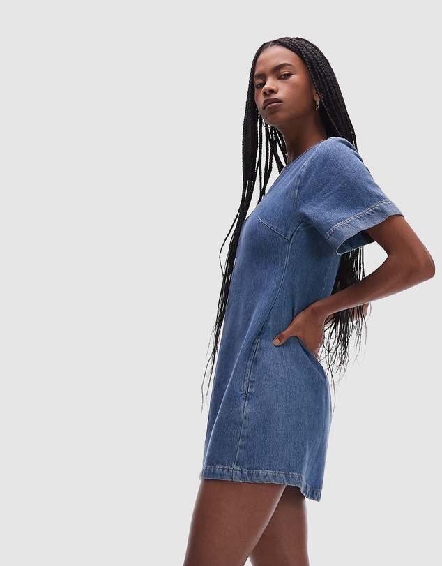 TOPSHOP - Denim Short Sleeved Structured Mini Dress