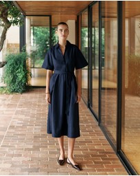 Trenery - Cotton Poplin Belted Popover Dress in Night Sky