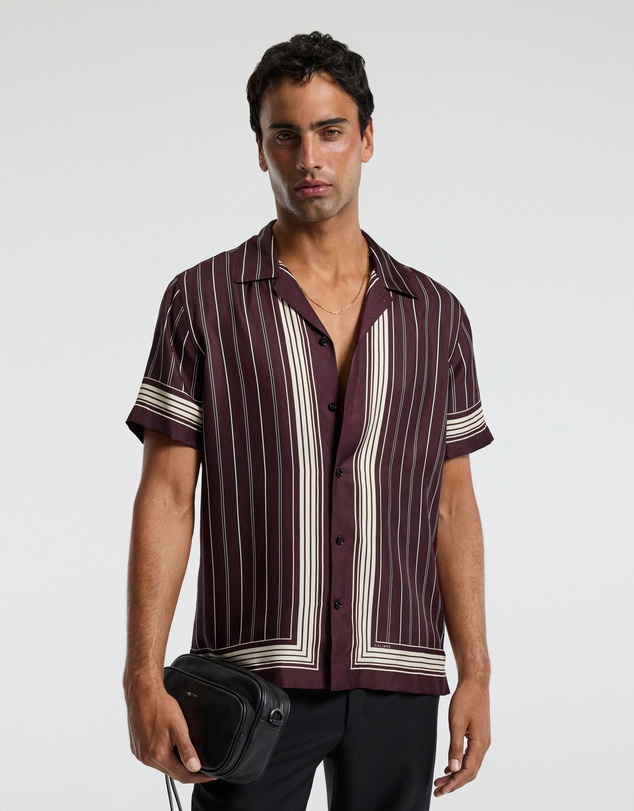 Calibre - Stripe Scarf Print Short Sleeve Shirt Oxblood