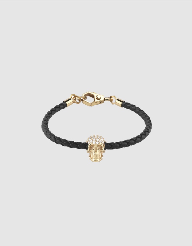 Philipp Plein - PLEIN ENIGMA IP Yellow Gold Crystal Skull Leather Bracelet