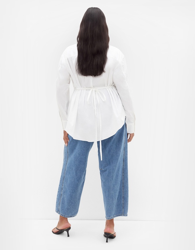 City Chic - Plus size Neck Tie Cotton Shirt - ivory