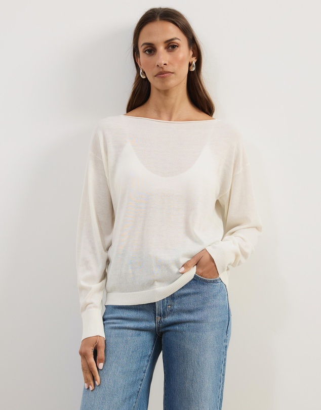 Atmos&Here - Riva Off Shoulder Fine Knit Top With Long Batwing Sleeve