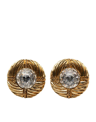 Pre-Loved by Azura Reborn - Pre-Loved Gold Plated Rhinestone Round Clip On Earrings