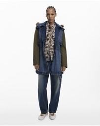 Desigual - Denim coat with faux fur trim
