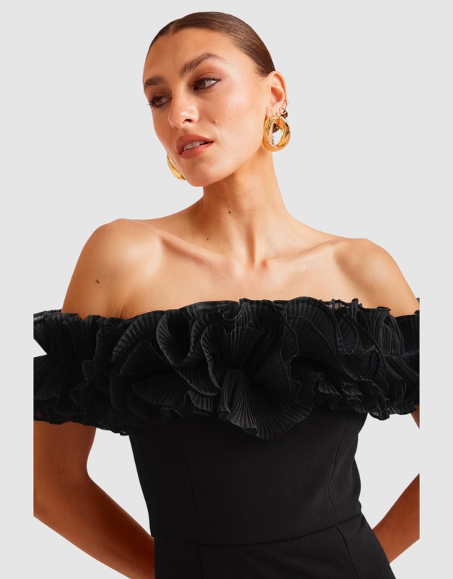 Romance by Honey and Beau - Trevia Frill Neckline Midi Dress