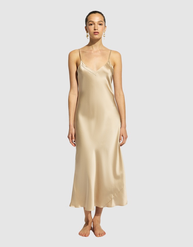 GINIA - Silk Long Nite V Neck