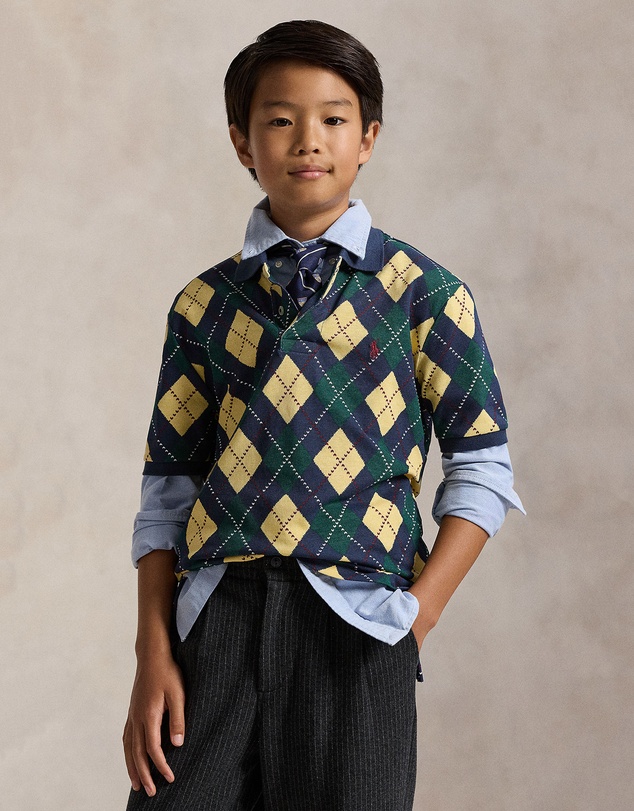 Polo Ralph Lauren - Argyle Print Cotton Mesh Polo Shirt - Teens