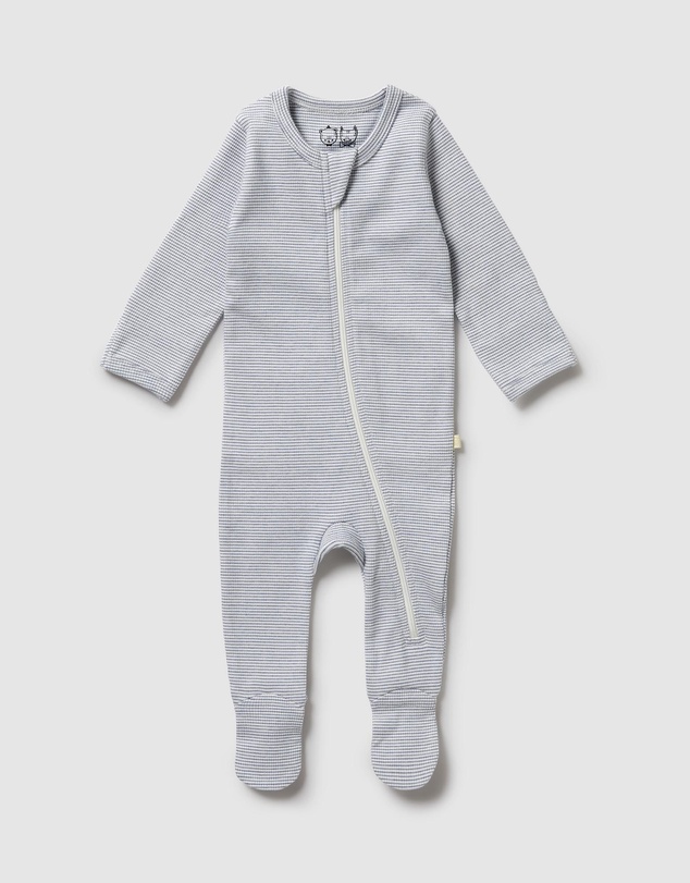Wilson & Frenchy - Organic Stripe Rib Zipsuit with Feet - Babies