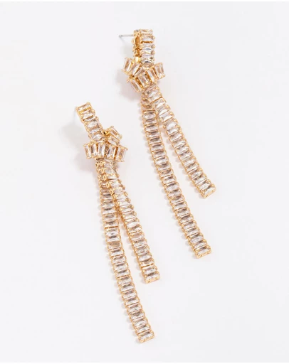 Lovisa - Gold Plated Cubic Zirconia Baguette Knotted Drop Earrings