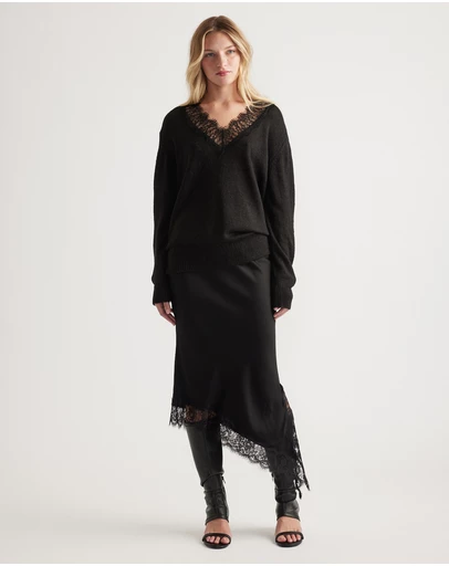 Decjuba - Celia Lace Trim V Neck Jumper