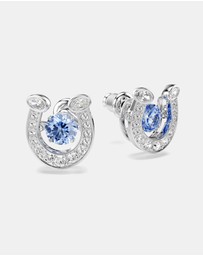 Swarovski - Symbolica Stud Earrings, Round Cut, Pav, Horseshoe, Blue, Rhodium Plated