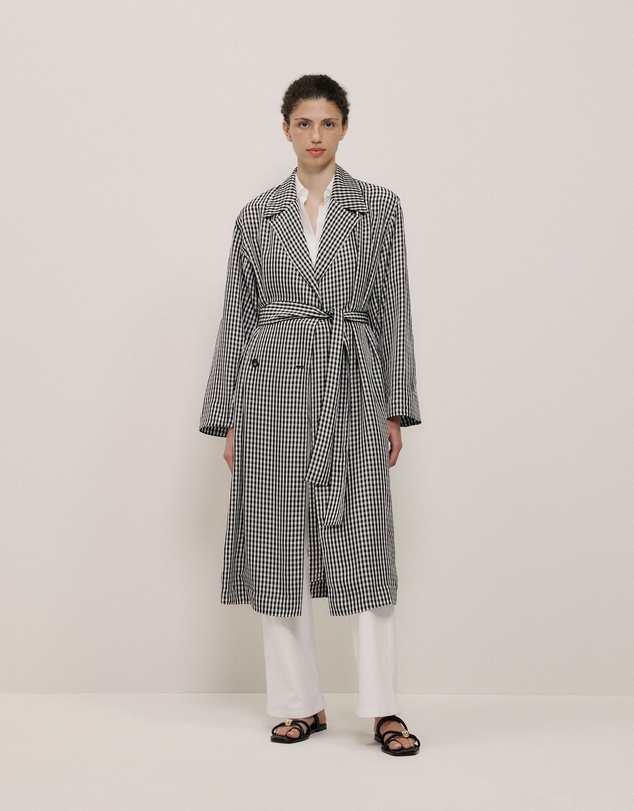 Trenery - Gingham Lightweight Trench Coat in Black